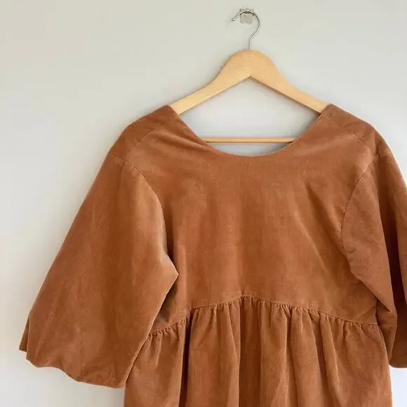 Everlane The Corduroy 3/4 Sleeve Mini Dress Camel Tan XS - Picture 5 of 10